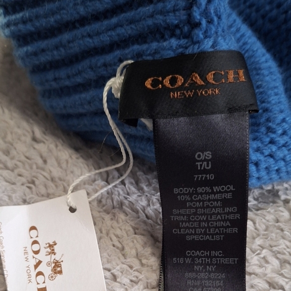 New Coach Sheepskin Pom Hat Peacock Womans One Size - Picture 3 of 3